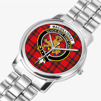 Scottish MacGillivray Clan Crest Tartan Folding Clasp Steel Quartz Watches Tartan Plaid Silver 2