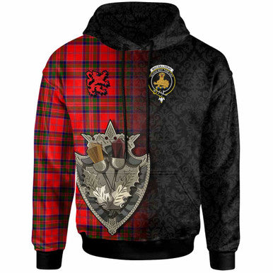 Scottish MacGillivray Clan Crest Tartan Hoodie - Half Thistle Flowers Celtic Design Front Side Tartan Plaid