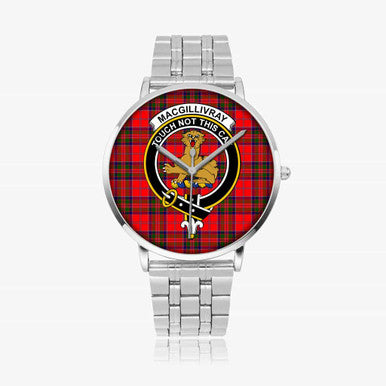 Scottish MacGillivray Clan Crest Tartan Instafamous Steel Quartz Watches Tartan Plaid Silver 1