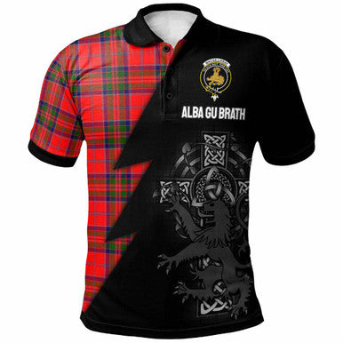 Scottish MacGillivray Clan Crest Tartan Polo Shirt - Lion Rampant Celtic Cross Flash Style Front Side Tartan Plaid
