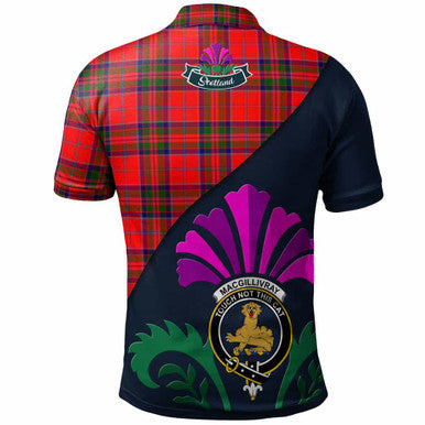 Scottish MacGillivray Clan Crest Tartan Polo Shirt - Scotland Thistle Style Back Side Tartan Plaid