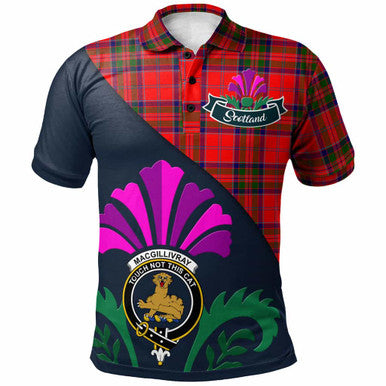 Scottish MacGillivray Clan Crest Tartan Polo Shirt - Scotland Thistle Style Front Side Tartan Plaid