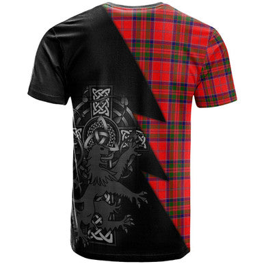 Scottish MacGillivray Clan Crest Tartan T-Shirt - Lion Rampant Celtic Cross Flash Style Back Side Tartan Plaid