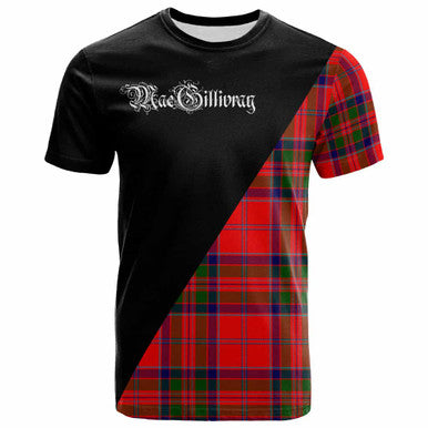 Scottish MacGillivray Clan Crest Tartan T-Shirt - Military Logo Front Side Tartan Plaid