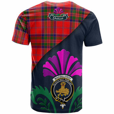 Scottish MacGillivray Clan Crest Tartan T-Shirt - Scotland Thistle Style Back Side Tartan Plaid