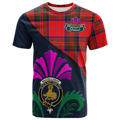 Scottish MacGillivray Clan Crest Tartan T-Shirt - Scotland Thistle Style Front Side Tartan Plaid