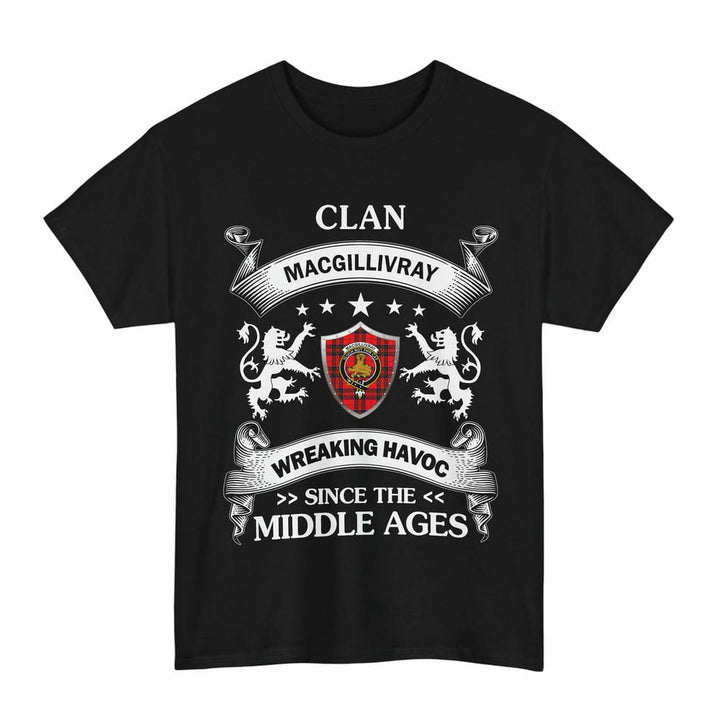 Scottish MacGillivray Clan Crest Tartan T-Shirt Wreaking Havoc Design Tartan Plaid Black Color