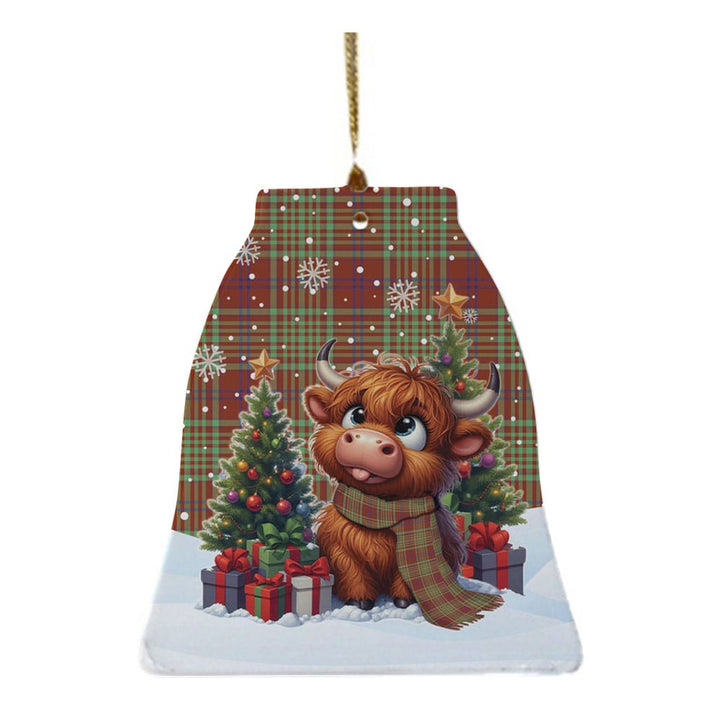Scottish MacGillivray Hunting Ancient Clan Tartan Ceramic Ornament Cute Highland Cow Christmas Bell Style Tartan Plaid