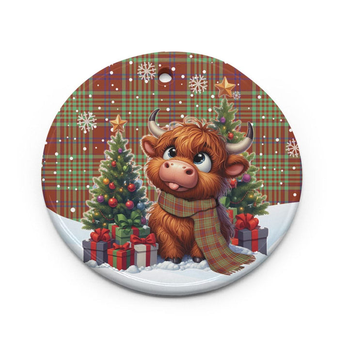 Scottish MacGillivray Hunting Ancient Clan Tartan Ceramic Ornament Cute Highland Cow Christmas Circle Style Tartan Plaid