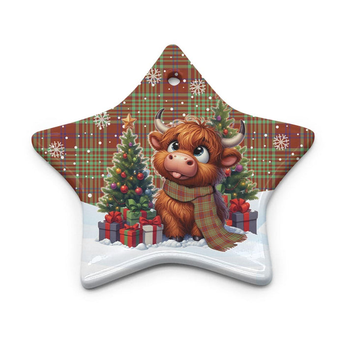 Scottish MacGillivray Hunting Ancient Clan Tartan Ceramic Ornament Cute Highland Cow Christmas Star Style Tartan Plaid