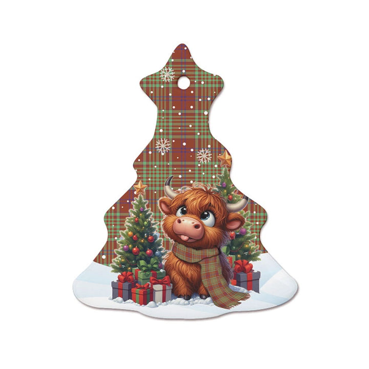 Scottish MacGillivray Hunting Ancient Clan Tartan Ceramic Ornament Cute Highland Cow Christmas Tree Style Tartan Plaid