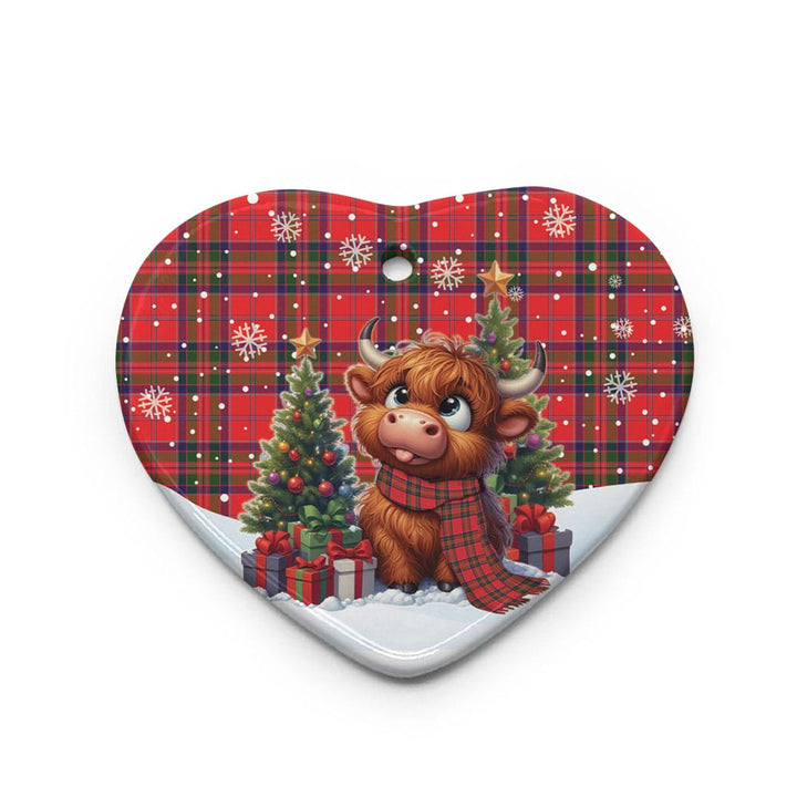 Scottish MacGillivray Modern Clan Tartan Ceramic Ornament Cute Highland Cow Christmas Heart Style Tartan Plaid