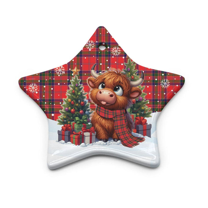 Scottish MacGillivray Modern Clan Tartan Ceramic Ornament Cute Highland Cow Christmas Star Style Tartan Plaid