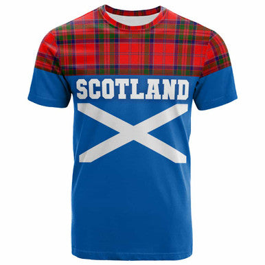 Scottish MacGillivray Modern Clan Tartan T-Shirt - Lion Rampant of Scotland With Flag Front Side Tartan Plaid