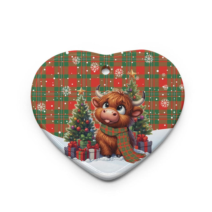 Scottish MacGregor Ancient Clan Tartan Ceramic Ornament Cute Highland Cow Christmas Heart Style Tartan Plaid
