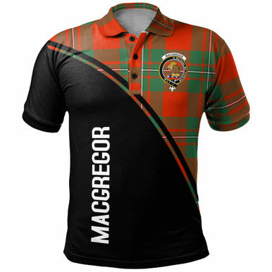 Scottish MacGregor Clan Crest Tartan Curve Polo Shirt Front Side Tartan Plaid