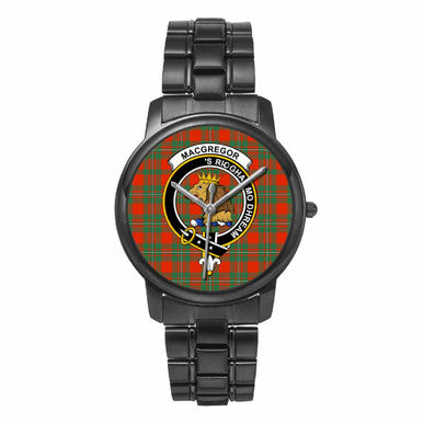 Scottish MacGregor Clan Crest Tartan Folding Clasp Steel Quartz Watches Tartan Plaid Black 1
