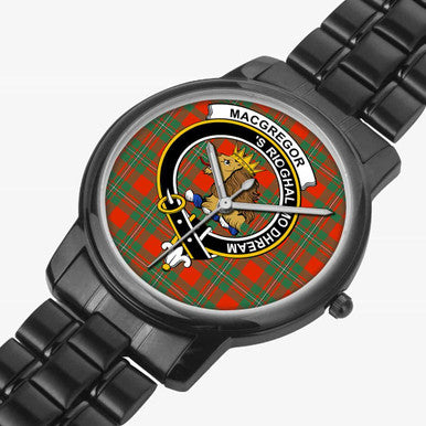 Scottish MacGregor Clan Crest Tartan Folding Clasp Steel Quartz Watches Tartan Plaid Black 2