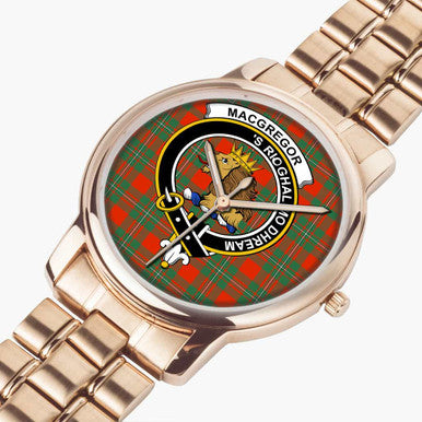 Scottish MacGregor Clan Crest Tartan Folding Clasp Steel Quartz Watches Tartan Plaid Rose Gold 2