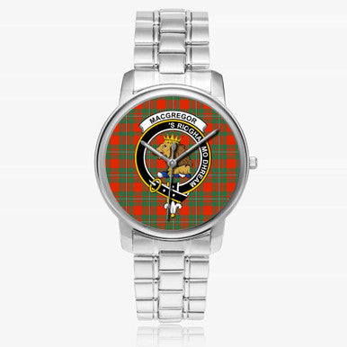 Scottish MacGregor Clan Crest Tartan Folding Clasp Steel Quartz Watches Tartan Plaid Silver 1