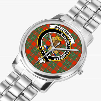 Scottish MacGregor Clan Crest Tartan Folding Clasp Steel Quartz Watches Tartan Plaid Silver 2