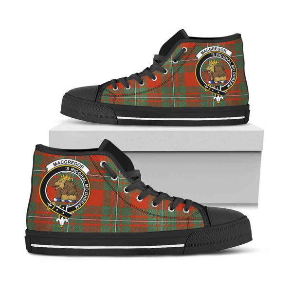 Scottish MacGregor Clan Crest Tartan High Top Shoes Black Sole Tartan Plaid