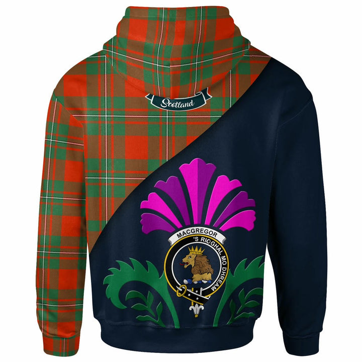 Scottish MacGregor Clan Crest Tartan Hoodie - Scotland Thistle Style Back Side Tartan Plaid