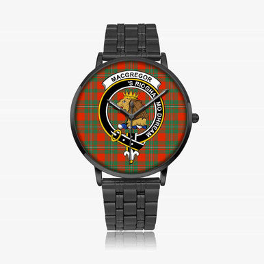 Scottish MacGregor Clan Crest Tartan Instafamous Steel Quartz Watches Tartan Plaid Black 1