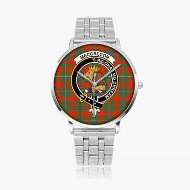 Scottish MacGregor Clan Crest Tartan Instafamous Steel Quartz Watches Tartan Plaid Silver 1
