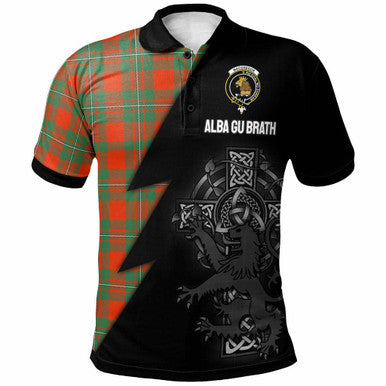 Scottish MacGregor Clan Crest Tartan Polo Shirt - Lion Rampant Celtic Cross Flash Style Front Side Tartan Plaid