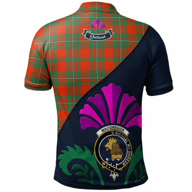 Scottish MacGregor Clan Crest Tartan Polo Shirt - Scotland Thistle Style Back Side Tartan Plaid