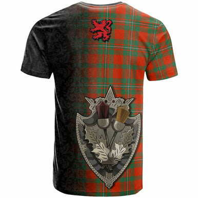 Scottish MacGregor Clan Crest Tartan T-Shirt - Half Thistle Flowers Celtic Design Back Side Tartan Plaid
