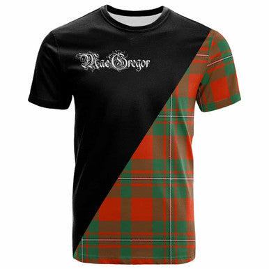 Scottish MacGregor Clan Crest Tartan T-Shirt - Military Logo Front Side Tartan Plaid