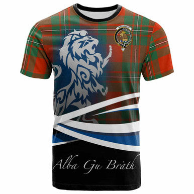 Scottish MacGregor Clan Crest Tartan T-Shirt - Scotland Lion Front Side Tartan Plaid
