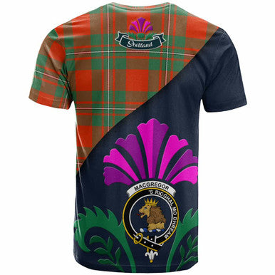 Scottish MacGregor Clan Crest Tartan T-Shirt - Scotland Thistle Style Back Side Tartan Plaid