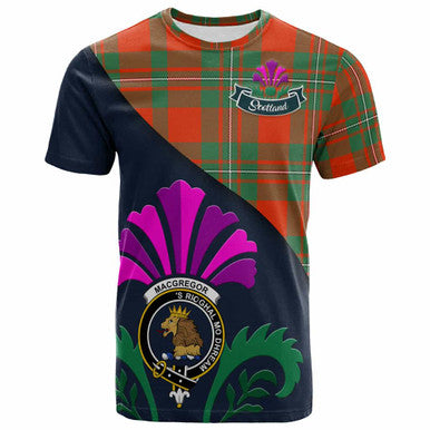 Scottish MacGregor Clan Crest Tartan T-Shirt - Scotland Thistle Style Front Side Tartan Plaid