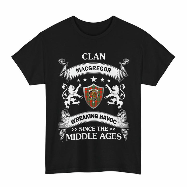Scottish MacGregor Clan Crest Tartan T-Shirt Wreaking Havoc Design Tartan Plaid Black Color