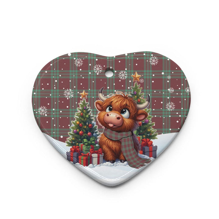 Scottish MacGregor Hunting Ancient Clan Tartan Ceramic Ornament Cute Highland Cow Christmas Heart Style Tartan Plaid
