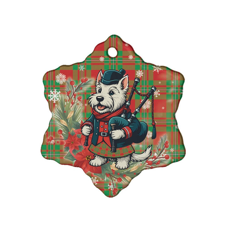 Scottish MacGregor Modern Clan Tartan Ceramic Ornament Cute Scottish Terrier Dog Snow Flake Style Tartan Plaid
