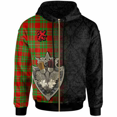 Scottish MacGregor Modern Clan Tartan Hoodie - Half Thistle Flowers Celtic Design Zip-up Tartan Plaid