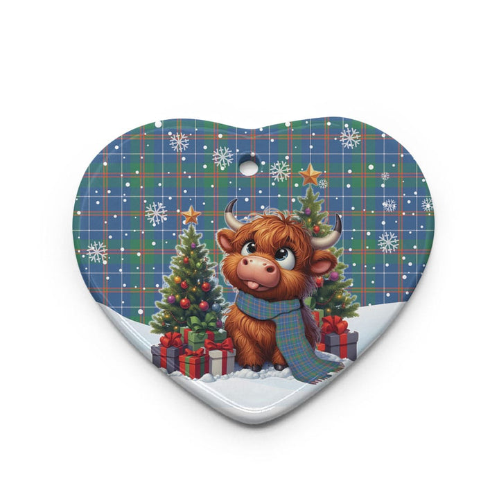 Scottish MacHardy Ancient Clan Tartan Ceramic Ornament Cute Highland Cow Christmas Heart Style Tartan Plaid