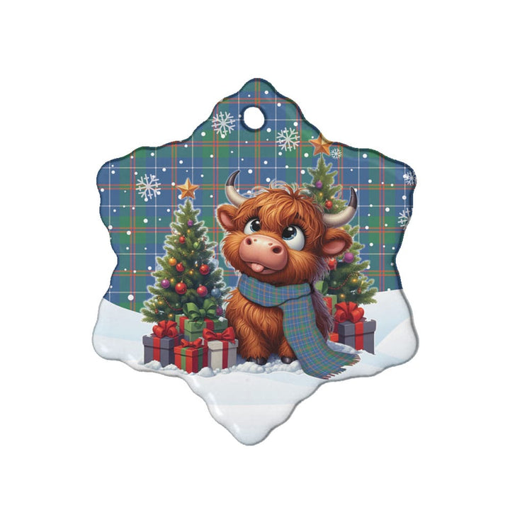 Scottish MacHardy Ancient Clan Tartan Ceramic Ornament Cute Highland Cow Christmas Snow Flake Style Tartan Plaid