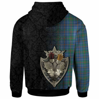 Scottish MacHardy Ancient Clan Tartan Hoodie - Half Thistle Flowers Celtic Design Back Side Tartan Plaid