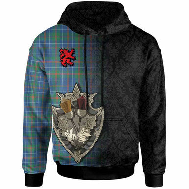 Scottish MacHardy Ancient Clan Tartan Hoodie - Half Thistle Flowers Celtic Design Front Side Tartan Plaid