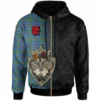 Scottish MacHardy Ancient Clan Tartan Hoodie - Half Thistle Flowers Celtic Design Zip-up Tartan Plaid