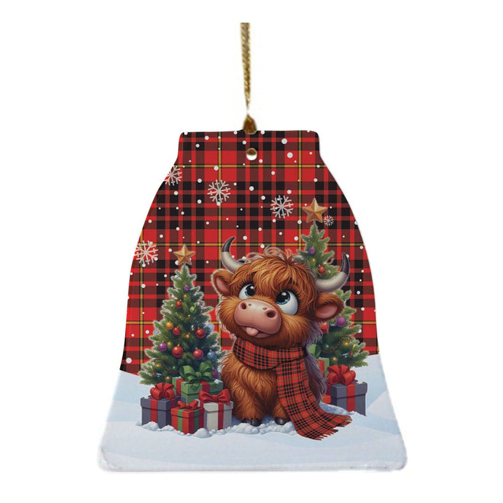 Scottish MacIan Clan Tartan Ceramic Ornament Cute Highland Cow Christmas Bell Style Tartan Plaid
