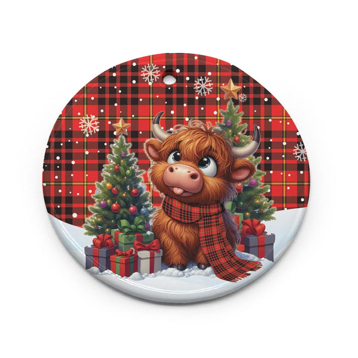Scottish MacIan Clan Tartan Ceramic Ornament Cute Highland Cow Christmas Circle Style Tartan Plaid