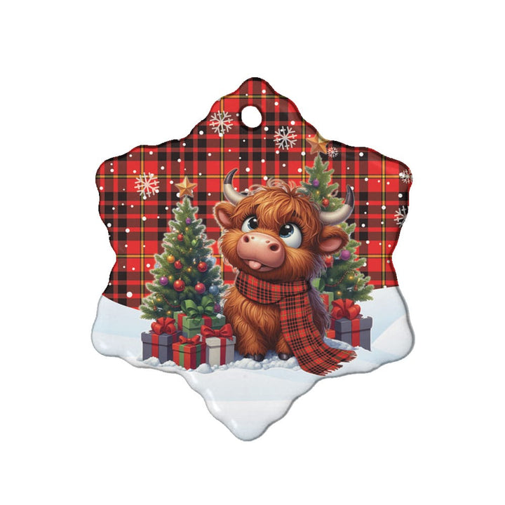 Scottish MacIan Clan Tartan Ceramic Ornament Cute Highland Cow Christmas Snow Flake Style Tartan Plaid