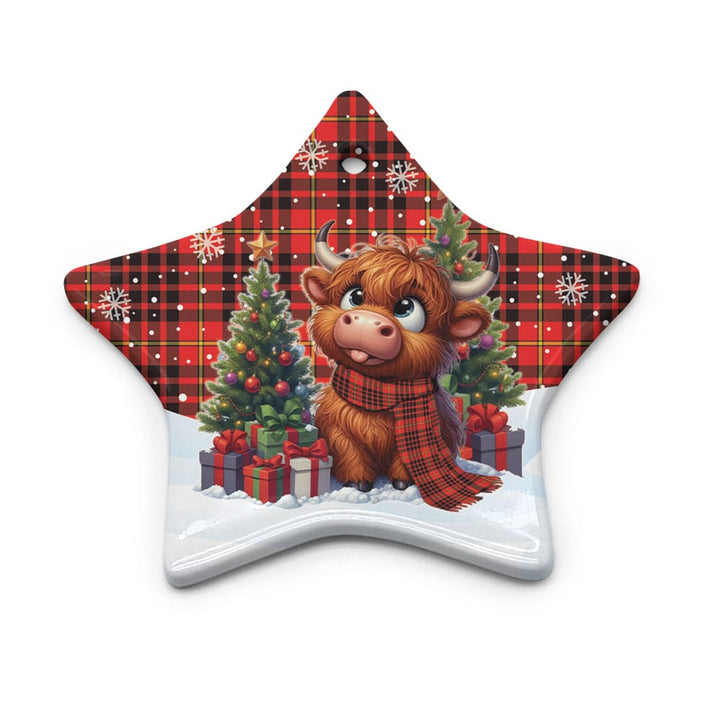 Scottish MacIan Clan Tartan Ceramic Ornament Cute Highland Cow Christmas Star Style Tartan Plaid