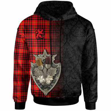 Scottish MacIan Clan Tartan Hoodie - Half Thistle Flowers Celtic Design Front Side Tartan Plaid
